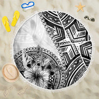Hibiscus With White Austronesian Tattoo Pattern Beach Blanket LT05 One Size 150cm White - Polynesian Pride