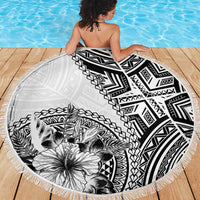 Hibiscus With White Austronesian Tattoo Pattern Beach Blanket LT05 - Polynesian Pride