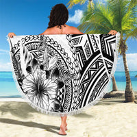 Hibiscus With White Austronesian Tattoo Pattern Beach Blanket LT05 - Polynesian Pride