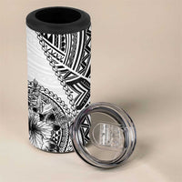 Hibiscus With White Austronesian Tattoo Pattern 4 in 1 Can Cooler Tumbler LT05 - Polynesian Pride