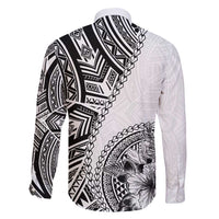 Hibiscus With White Austronesian Tattoo Pattern Family Matching Long Sleeve Bodycon Dress and Hawaiian Shirt - Polynesian Pride