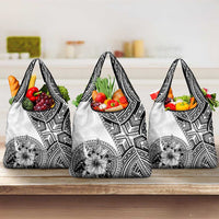 Hibiscus With White Austronesian Tattoo Pattern Grocery Bag LT05 3-pack One Size White - Polynesian Pride