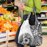 Hibiscus With White Austronesian Tattoo Pattern Grocery Bag LT05 - Polynesian Pride