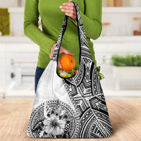 Hibiscus With White Austronesian Tattoo Pattern Grocery Bag LT05 - Polynesian Pride