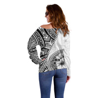 Hibiscus With White Austronesian Tattoo Pattern Off Shoulder Sweater - Polynesian Pride