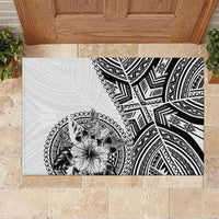 Hibiscus With White Austronesian Tattoo Pattern Rubber Doormat LT05 White - Polynesian Pride