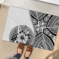 Hibiscus With White Austronesian Tattoo Pattern Rubber Doormat LT05 - Polynesian Pride