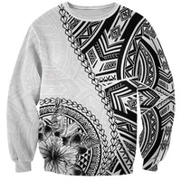Hibiscus With White Austronesian Tattoo Pattern Sweatshirt LT05 Unisex White - Polynesian Pride