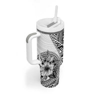 Hibiscus With White Austronesian Tattoo Pattern Tumbler With Handle - Polynesian Pride