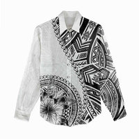 Hibiscus With White Austronesian Tattoo Pattern Women Casual Shirt - Polynesian Pride
