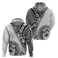 Hibiscus With White Austronesian Tattoo Pattern Zip Hoodie - Polynesian Pride