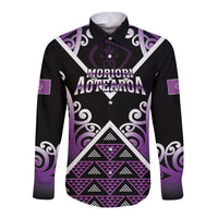 Personalised Aotearoa Moriori Long Sleeve Button Shirt Maori Pattern New Zealand LT05 Unisex Purple - Polynesian Pride