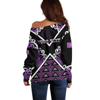 Personalised Aotearoa Moriori Off Shoulder Sweater Maori Pattern New Zealand - Polynesian Pride