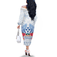 Happy Kosrae Liberation Day Family Matching Off The Shoulder Long Sleeve Dress and Hawaiian Shirt Polynesian Shark Turtle Motif