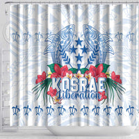 Happy Kosrae Liberation Day Shower Curtain Polynesian Shark Turtle Motif