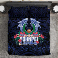 Happy Pohnpei Liberation Day Bedding Set Polynesian Shark Turtle Motif LT05 Blue - Polynesian Pride