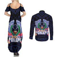 Happy Pohnpei Liberation Day Couples Matching Summer Maxi Dress and Long Sleeve Button Shirt Polynesian Shark Turtle Motif LT05 - Polynesian Pride