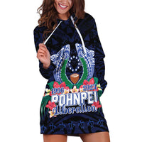 Happy Pohnpei Liberation Day Hoodie Dress Polynesian Shark Turtle Motif LT05 Blue - Polynesian Pride