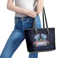 Happy Pohnpei Liberation Day Leather Tote Bag Polynesian Shark Turtle Motif LT05 - Polynesian Pride