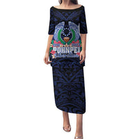 Happy Pohnpei Liberation Day Puletasi Polynesian Shark Turtle Motif LT05 Long Dress Blue - Polynesian Pride