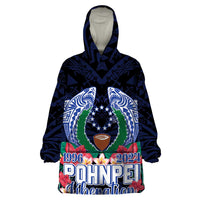 Happy Pohnpei Liberation Day Wearable Blanket Hoodie Polynesian Shark Turtle Motif LT05 One Size Blue - Polynesian Pride