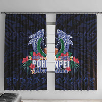Happy Pohnpei Liberation Day Window Curtain Polynesian Shark Turtle Motif LT05 With Hooks Blue - Polynesian Pride