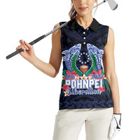 Happy Pohnpei Liberation Day Women Sleeveless Polo Shirt Polynesian Shark Turtle Motif