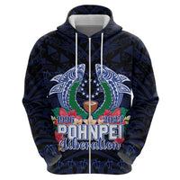 Happy Pohnpei Liberation Day Zip Hoodie Polynesian Shark Turtle Motif