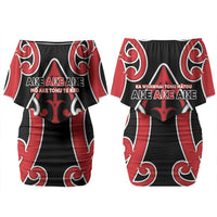 New Zealand Maori Language Week Family Matching Off Shoulder Short Dress and Hawaiian Shirt Mo Ake Tonu Te Reo