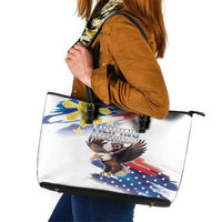 Filipino American History Month Leather Tote Bag Bald Eagle Tarsier Together LT05 White - Polynesian Pride