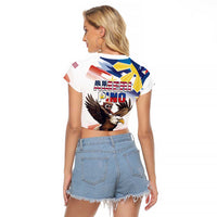 Filipino American History Month Raglan Cropped T Shirt Bald Eagle Tarsier Together LT05 - Polynesian Pride