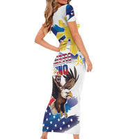 Filipino American History Month Short Sleeve Bodycon Dress Bald Eagle Tarsier Together LT05 - Polynesian Pride