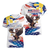 Filipino American History Month Women V-Neck T-Shirt Bald Eagle Tarsier Together LT05 - Polynesian Pride