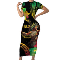 Halo Vanuatu Short Sleeve Bodycon Dress Beautiful Woman Dancing LT05 Long Dress Black - Polynesian Pride