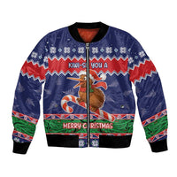 New Zealand Christmas Bomber Jacket Kiwi-sh You A Merry Christmas LT05 Unisex Blue - Polynesian Pride