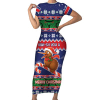 New Zealand Christmas Short Sleeve Bodycon Dress Kiwi-sh You A Merry Christmas - Polynesian Pride
