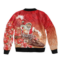Hawaii Funny Christmas Bomber Jacket Santa Surfing With Tapa Pattern - Polynesian Pride