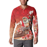 Hawaii Funny Christmas Button Sweatshirt Santa Surfing With Tapa Pattern LT05 - Polynesian Pride