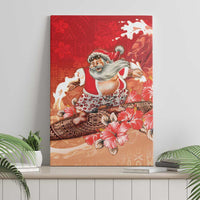 Hawaii Funny Christmas Canvas Wall Art Santa Surfing With Tapa Pattern LT05 - Polynesian Pride