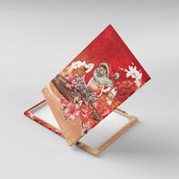 Hawaii Funny Christmas Canvas Wall Art Santa Surfing With Tapa Pattern LT05 With Frame Red - Polynesian Pride