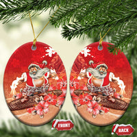 Hawaii Funny Christmas Ceramic Ornament Santa Surfing With Tapa Pattern - Polynesian Pride