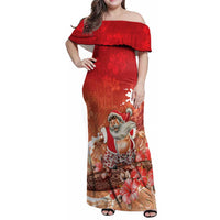 Hawaii Funny Christmas Family Matching Off Shoulder Maxi Dress and Hawaiian Shirt Santa Surfing With Tapa Pattern - Polynesian Pride