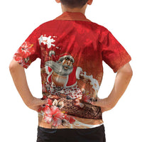 Hawaii Funny Christmas Family Matching Summer Maxi Dress and Hawaiian Shirt Santa Surfing With Tapa Pattern - Polynesian Pride