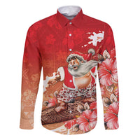 Hawaii Funny Christmas Family Matching Summer Maxi Dress and Hawaiian Shirt Santa Surfing With Tapa Pattern - Polynesian Pride
