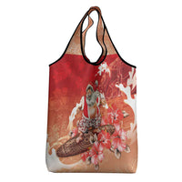 Hawaii Funny Christmas Grocery Bag Santa Surfing With Tapa Pattern - Polynesian Pride
