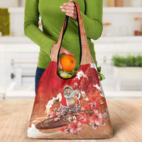 Hawaii Funny Christmas Grocery Bag Santa Surfing With Tapa Pattern - Polynesian Pride