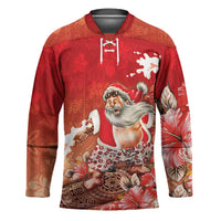 Hawaii Funny Christmas Hockey Jersey Santa Surfing With Tapa Pattern LT05 Unisex Red - Polynesian Pride