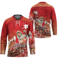 Hawaii Funny Christmas Hockey Jersey Santa Surfing With Tapa Pattern LT05 - Polynesian Pride