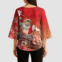 Hawaii Funny Christmas Kimono Sleeve Blouse Santa Surfing With Tapa Pattern LT05 - Polynesian Pride