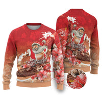 Hawaii Funny Christmas Ugly Christmas Sweater Santa Surfing With Tapa Pattern - Polynesian Pride